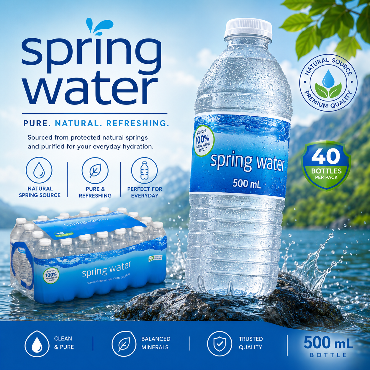 Still Spring Water, 500 ml (Pack of 12), Total 6000ml