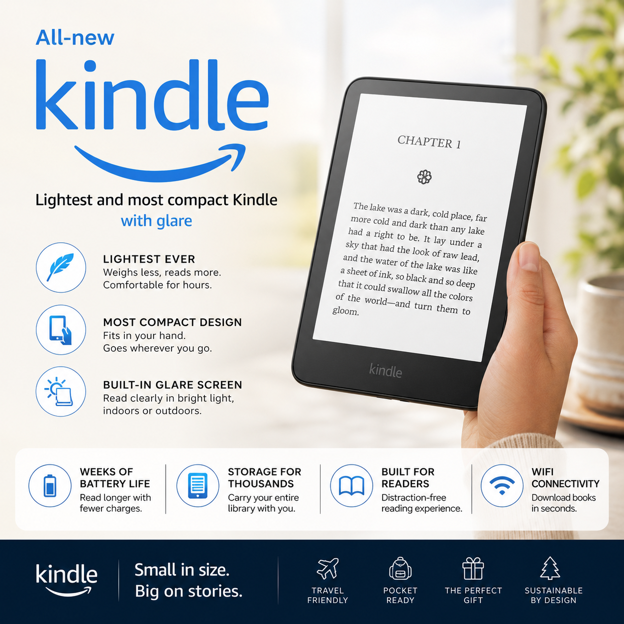 Lightest and most compact Kindle with glare